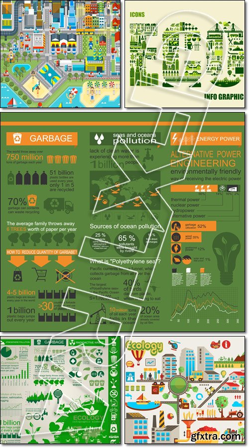 Environment, colorful ecology infographic elements, graphics collection - Vector