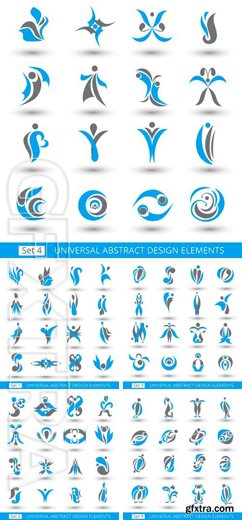 Stock Vectors - Set of different abstract flat blue elements for design logo