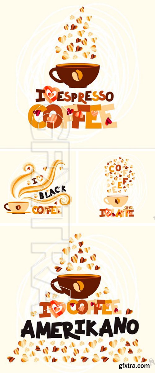 Stock Vectors - A Cup of fragrant black coffee and text I love coffee