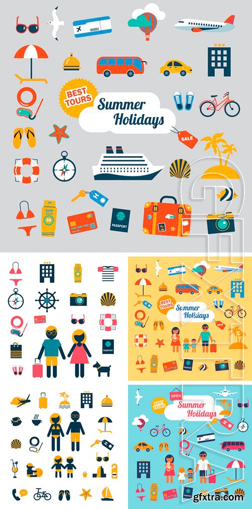 Stock Vectors - Set of flat icons for summer
