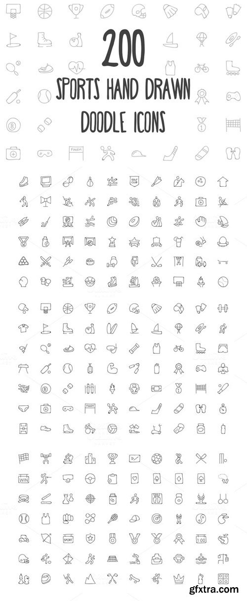 200 Sports Hand Drawn Doodle Icons - CM 160809