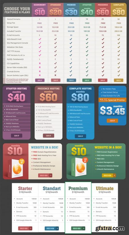 Hosting Price Tables and Website Banners PSD