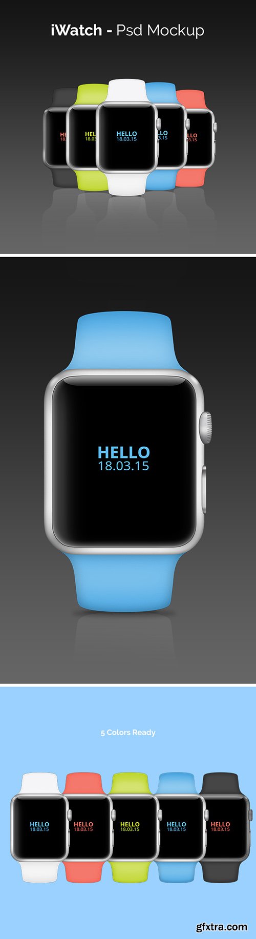 PSD Mock-Up's - iWatch - 5 Color Style