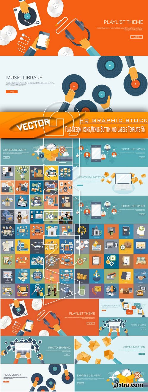 Stock Vector - Flat Design Icons,Menus,Button and Labels Template 56