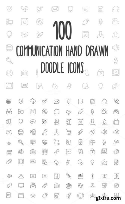 100 Communication Hand Drawn Icons - CM 160699