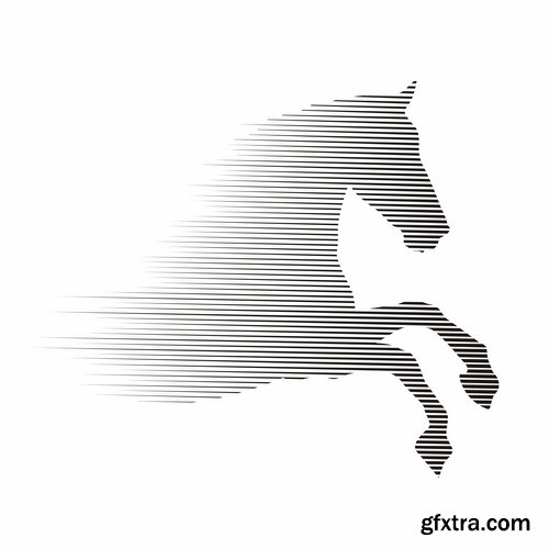 Collection of vector image running horse stallion 25 Eps