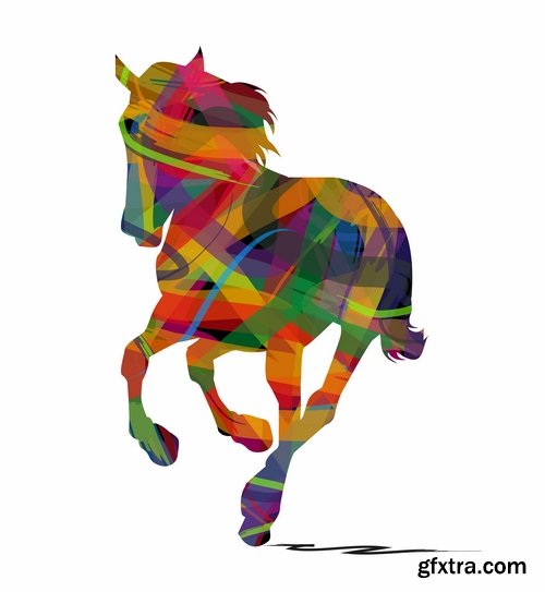 Collection of vector image running horse stallion 25 Eps