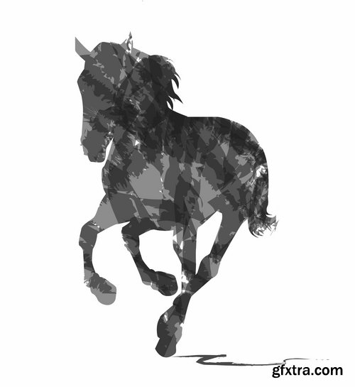 Collection of vector image running horse stallion 25 Eps