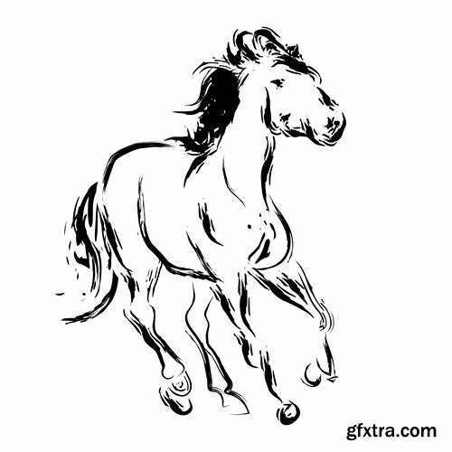 Collection of vector image running horse stallion 25 Eps