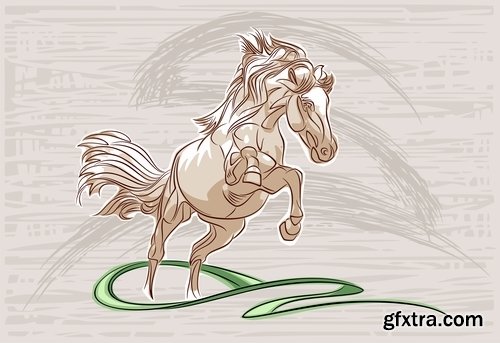 Collection of vector image running horse stallion 25 Eps