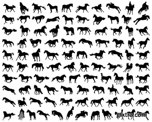 Collection of vector image running horse stallion 25 Eps