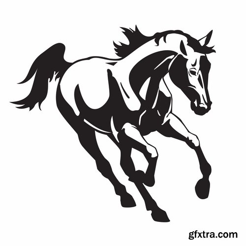 Collection of vector image running horse stallion 25 Eps