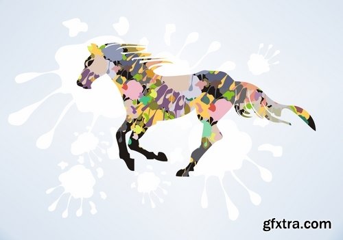 Collection of vector image running horse stallion 25 Eps