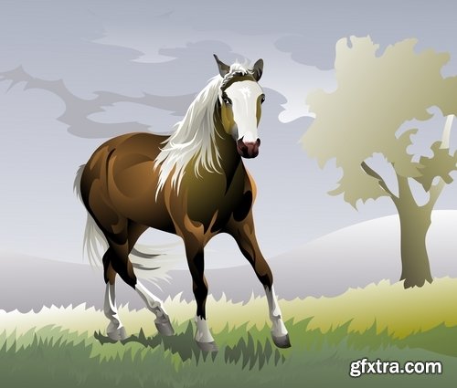 Collection of vector image running horse stallion 25 Eps