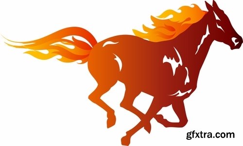 Collection of vector image running horse stallion 25 Eps