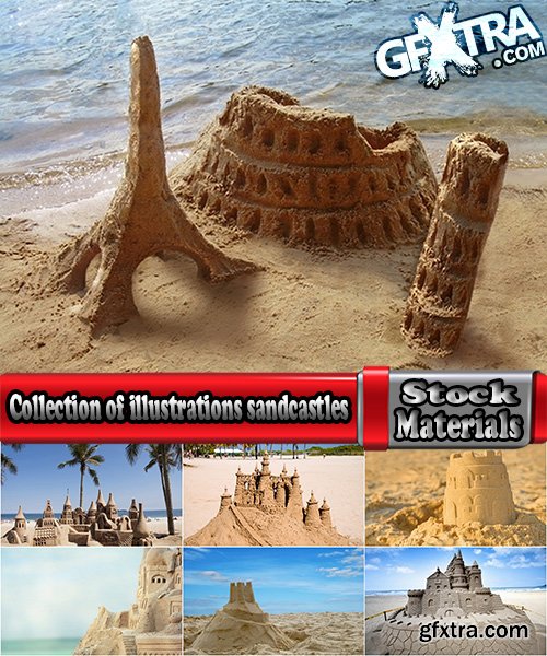 Collection of illustrations sandcastles ocean beach vacation 25 HQ Jpeg