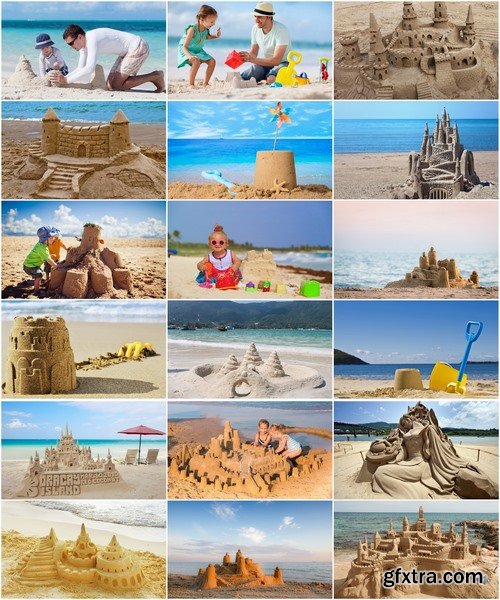 Collection of illustrations sandcastles ocean beach vacation 25 HQ Jpeg