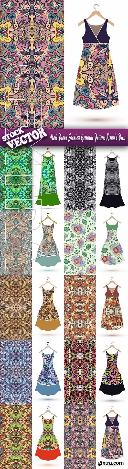 Stock Vector - Hand Drawn Seamless Geometric Patterns Women's Dress
