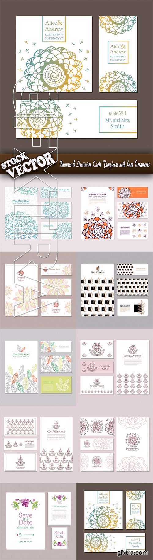 Stock Vector - Business & Invitation Cards Templates with Lace Ornaments