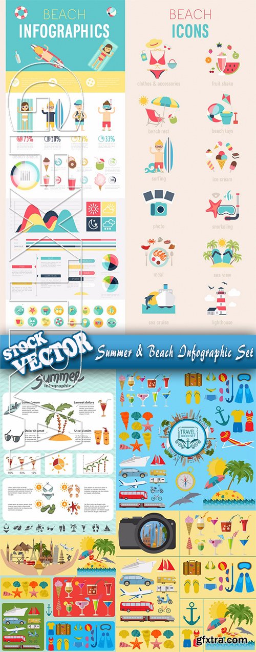 Stock Vector - Summer & Beach Infographic Set