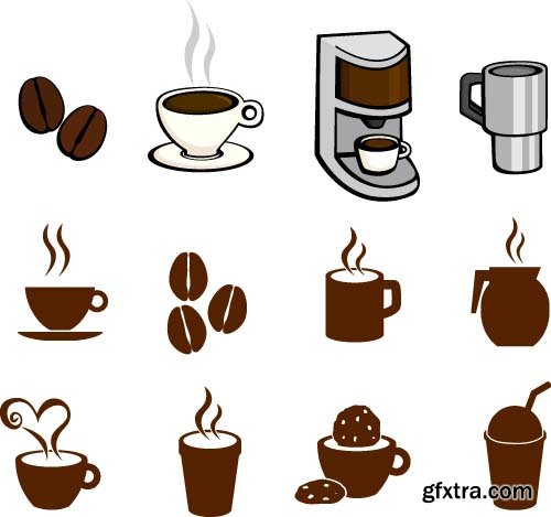 Coffee and hot drinks illustrations and symbols 7x EPS