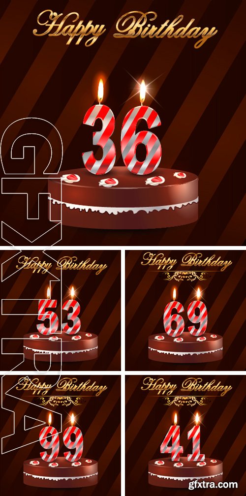 Stock Vectors - Happy Birthday Card with cake and candles