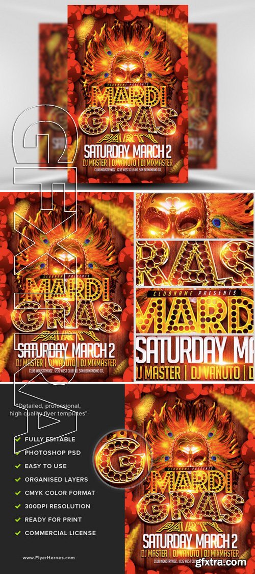 Mardi Gras Party Flyer Template
