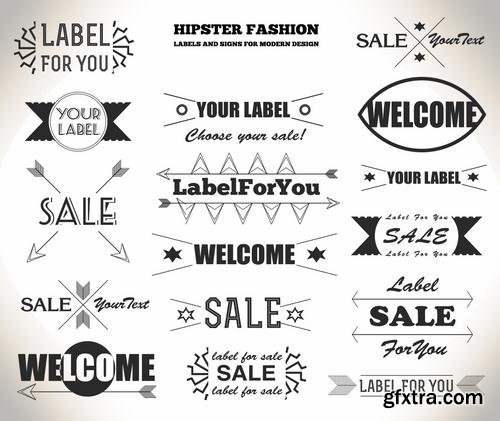 Stock Vector - Hipster Vintage Retro Labels Stickers Stamps Signs Marks and Calligraphy, 60EPS