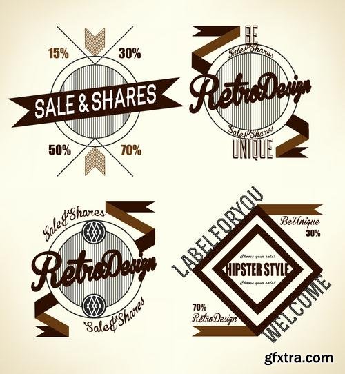 Stock Vector - Hipster Vintage Retro Labels Stickers Stamps Signs Marks and Calligraphy, 60EPS