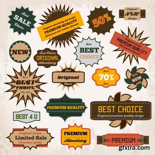 Stock Vector - Hipster Vintage Retro Labels Stickers Stamps Signs Marks and Calligraphy, 60EPS