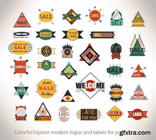 Stock Vector - Hipster Vintage Retro Labels Stickers Stamps Signs Marks and Calligraphy, 60EPS