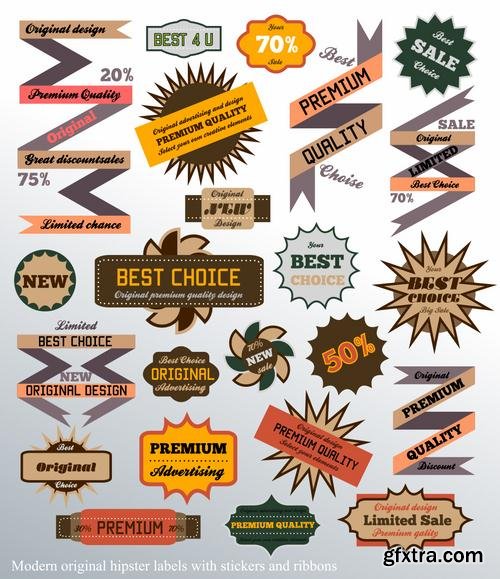 Stock Vector - Hipster Vintage Retro Labels Stickers Stamps Signs Marks and Calligraphy, 60EPS