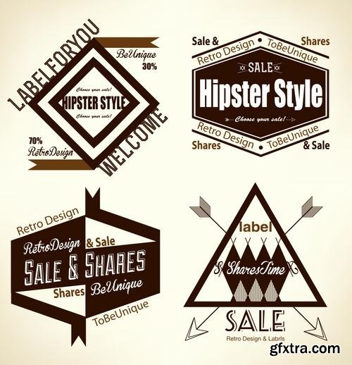 Stock Vector - Hipster Vintage Retro Labels Stickers Stamps Signs Marks and Calligraphy, 60EPS