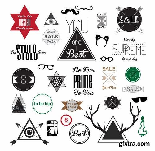 Stock Vector - Hipster Vintage Retro Labels Stickers Stamps Signs Marks and Calligraphy, 60EPS