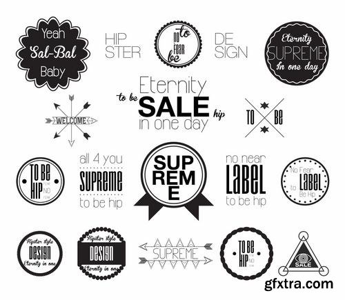 Stock Vector - Hipster Vintage Retro Labels Stickers Stamps Signs Marks and Calligraphy, 60EPS