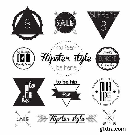 Stock Vector - Hipster Vintage Retro Labels Stickers Stamps Signs Marks and Calligraphy, 60EPS