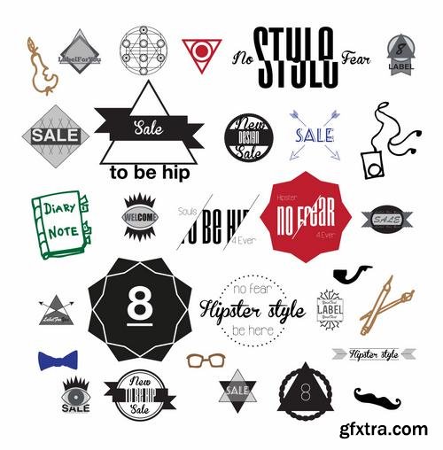 Stock Vector - Hipster Vintage Retro Labels Stickers Stamps Signs Marks and Calligraphy, 60EPS