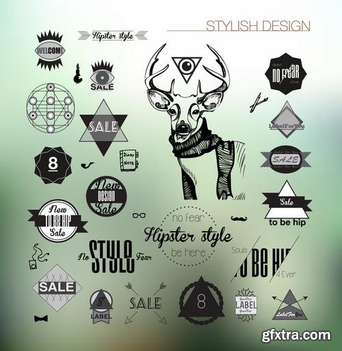 Stock Vector - Hipster Vintage Retro Labels Stickers Stamps Signs Marks and Calligraphy, 60EPS