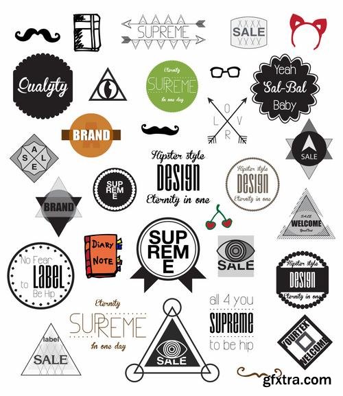 Stock Vector - Hipster Vintage Retro Labels Stickers Stamps Signs Marks and Calligraphy, 60EPS