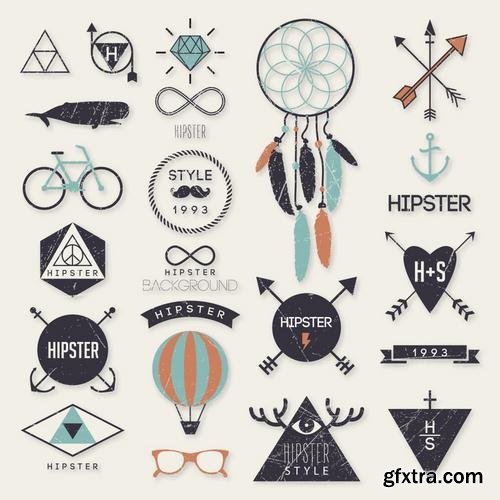 Stock Vector - Hipster Vintage Retro Labels Stickers Stamps Signs Marks and Calligraphy, 60EPS