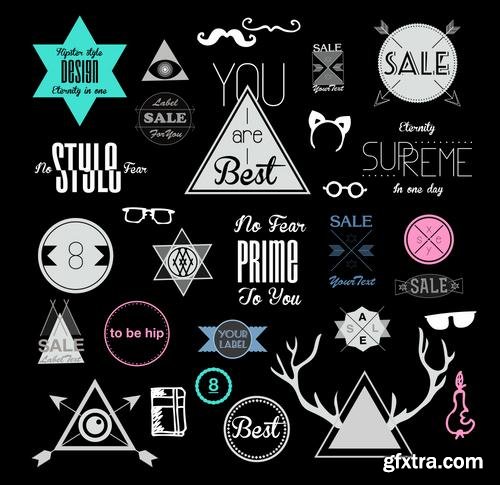 Stock Vector - Hipster Vintage Retro Labels Stickers Stamps Signs Marks and Calligraphy, 60EPS