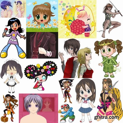 Collection of vector image funny cartoon anime character 25 Eps