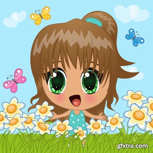 Collection of vector image funny cartoon anime character 25 Eps