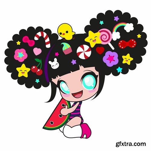 Collection of vector image funny cartoon anime character 25 Eps