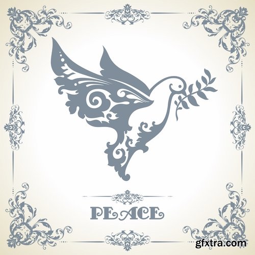 Collection of vector image world harmony sign of reconciliation dove 25 Eps