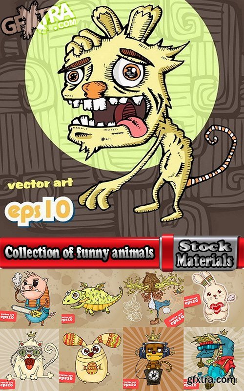 Collection of funny animals picture vector illustration caricature 25 Eps