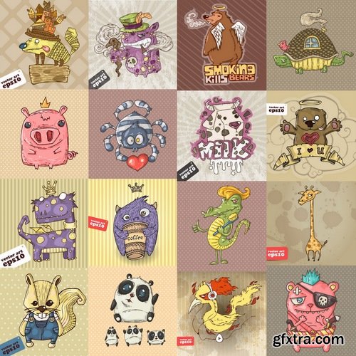 Collection of funny animals picture vector illustration caricature 25 Eps