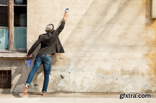 Collection urban young people on the street graffiti wall with paint Balon 25 HQ Jpeg