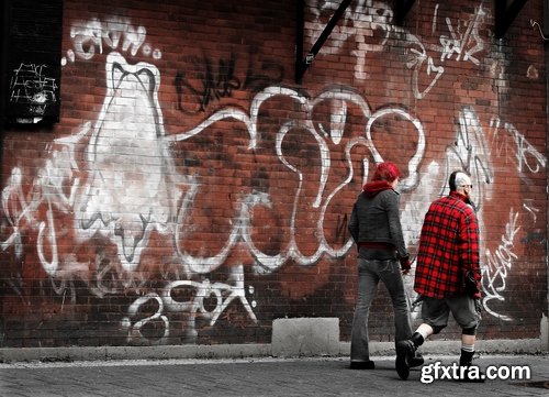 Collection urban young people on the street graffiti wall with paint Balon 25 HQ Jpeg