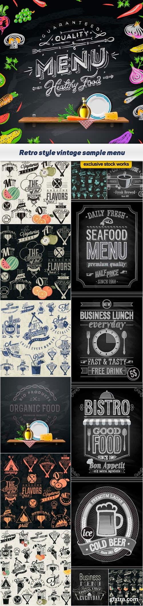 Retro style vintage sample menu 15x EPS